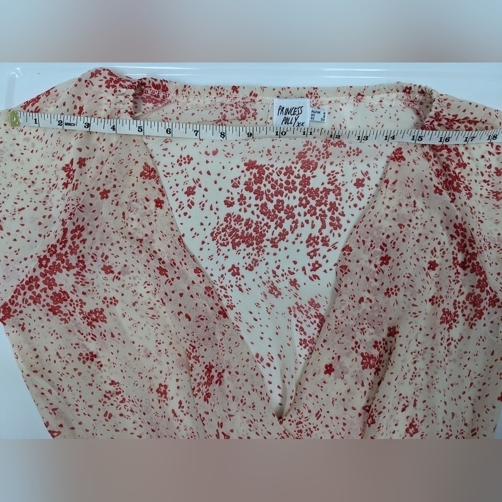 Princess Polly Altona white and red floral long sleeves mini dress size 2 - Picture 11 of 15